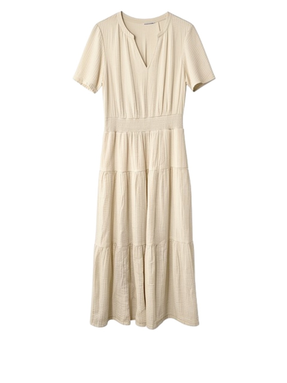 Lands' End Gauze Split Neck Tiered Maxi Dress Ivory Small